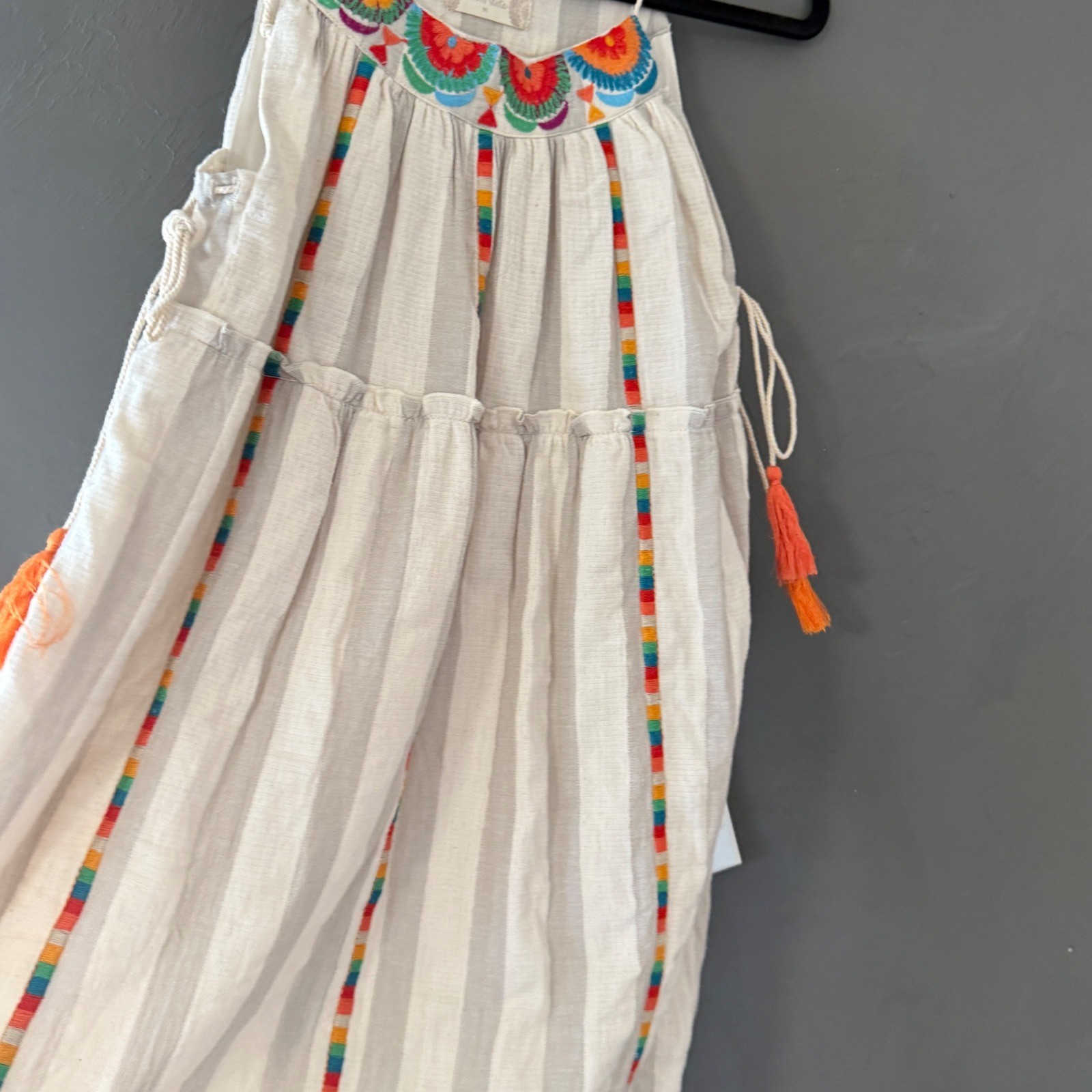 Altard State Womens Boho Embroidered Tassel Mini Dress Cream Festival Vacation