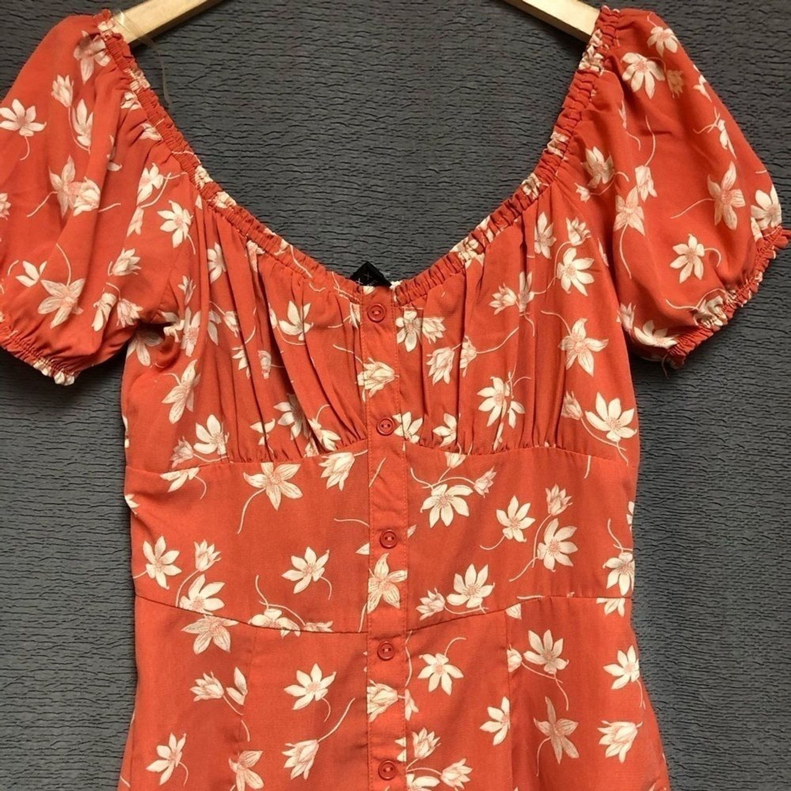 Trixx Small orange floral peasant type dress pull over buttons on front
