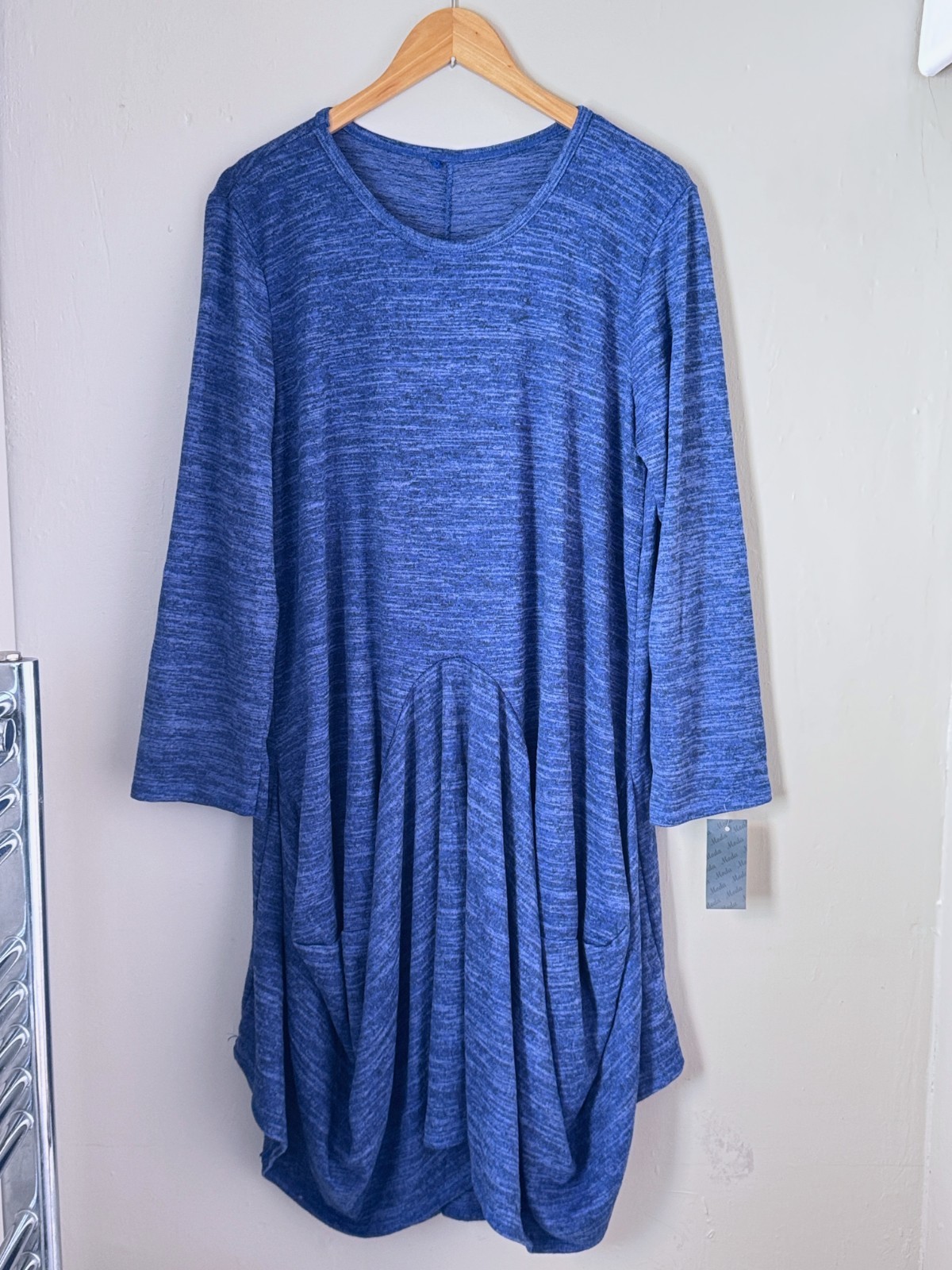 NEW – Made in Italy – Blue Marl Draped Lagenlook Tunic Dress – One Size 18 20