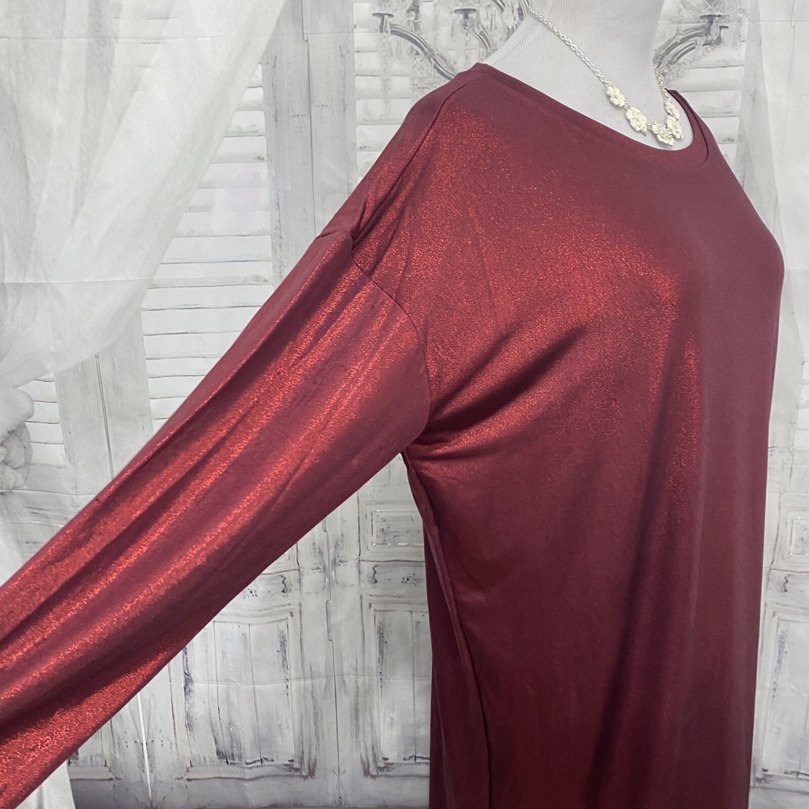 Ralph Lauren Large Solid Burgundy Red Shimmer Jersey Shift Dress Oversized B33