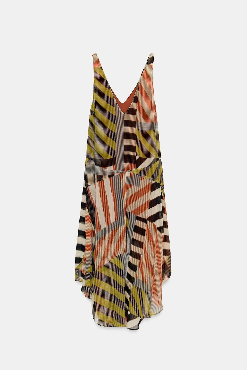 ZARA 2026 ASYMMETRIC MIDI PATCHWORK MULTICOLORED PRINT DRESS sz XS