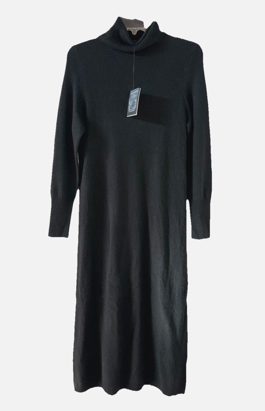 BLOOMINGDALES NWT Size S 100% Cashmere Turtleneck Midi Sweater Dress Black F52
