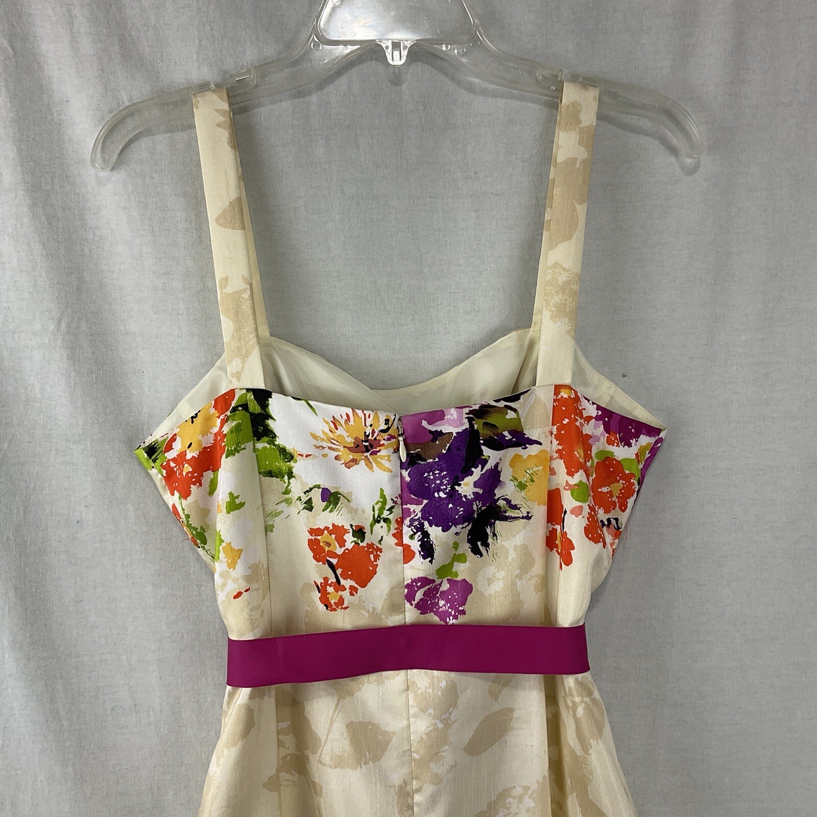Vtg Jessica Howard Sun Dress Cream Multicolor Floral Pink Sash Fit & Flare Sz 12