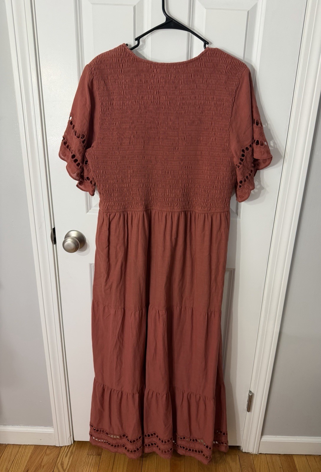 Orange Rust Boho Cottagecore Maxi Dress XXXL Embroidered Eyelet Tiered Prairie