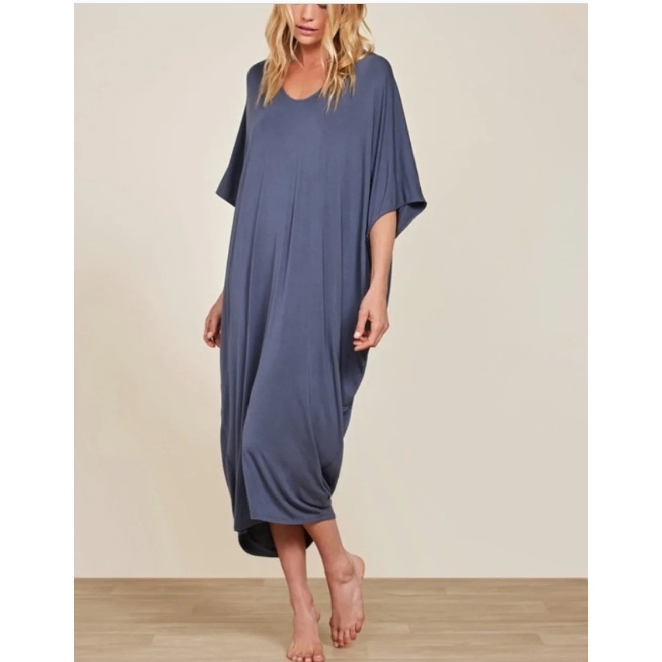 Barefoot Dreams Luxe Milk Jersey Caftan Gray One Size Dress Loose Fit Comfy