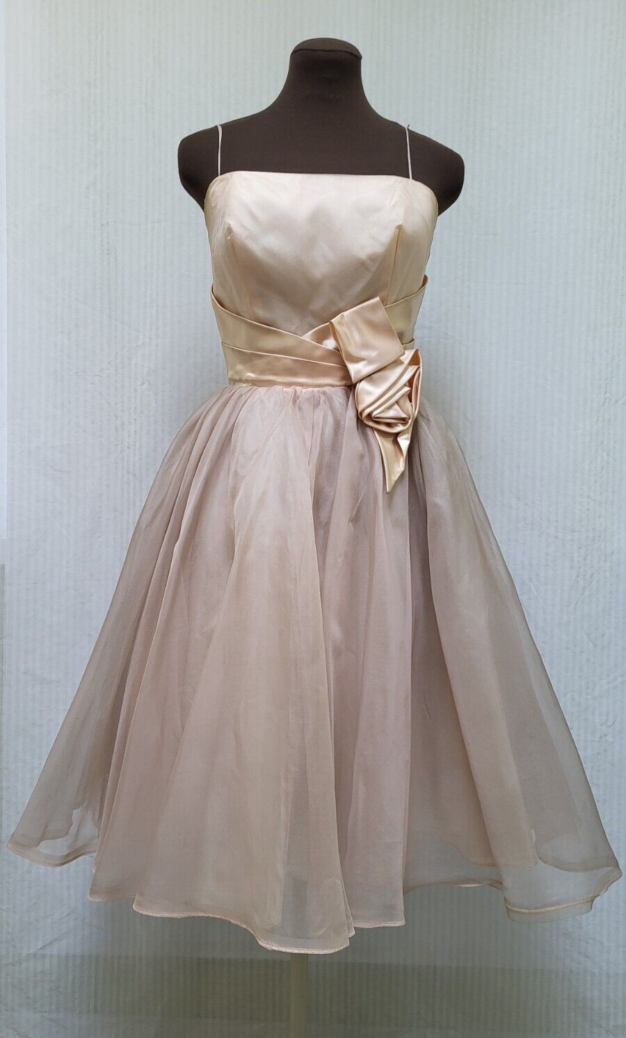 Vintage 1950s Peach Satin Dusty Rose Organza Tulle Party DRESS Size S G2U
