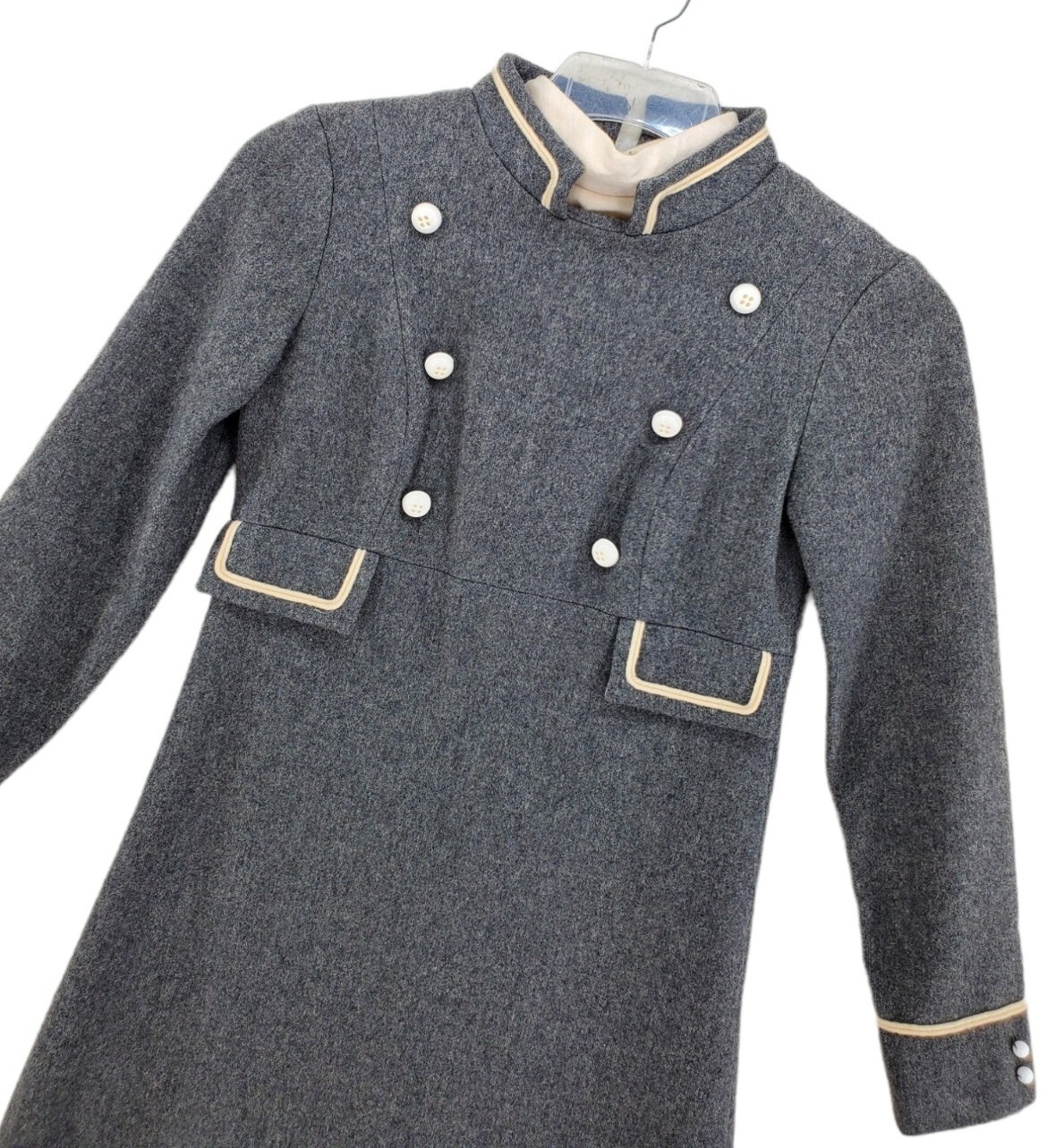 Vtg Howard Wolf Dress 5 Gray Wool Midi Military Double Breasted Preppy Cosplay