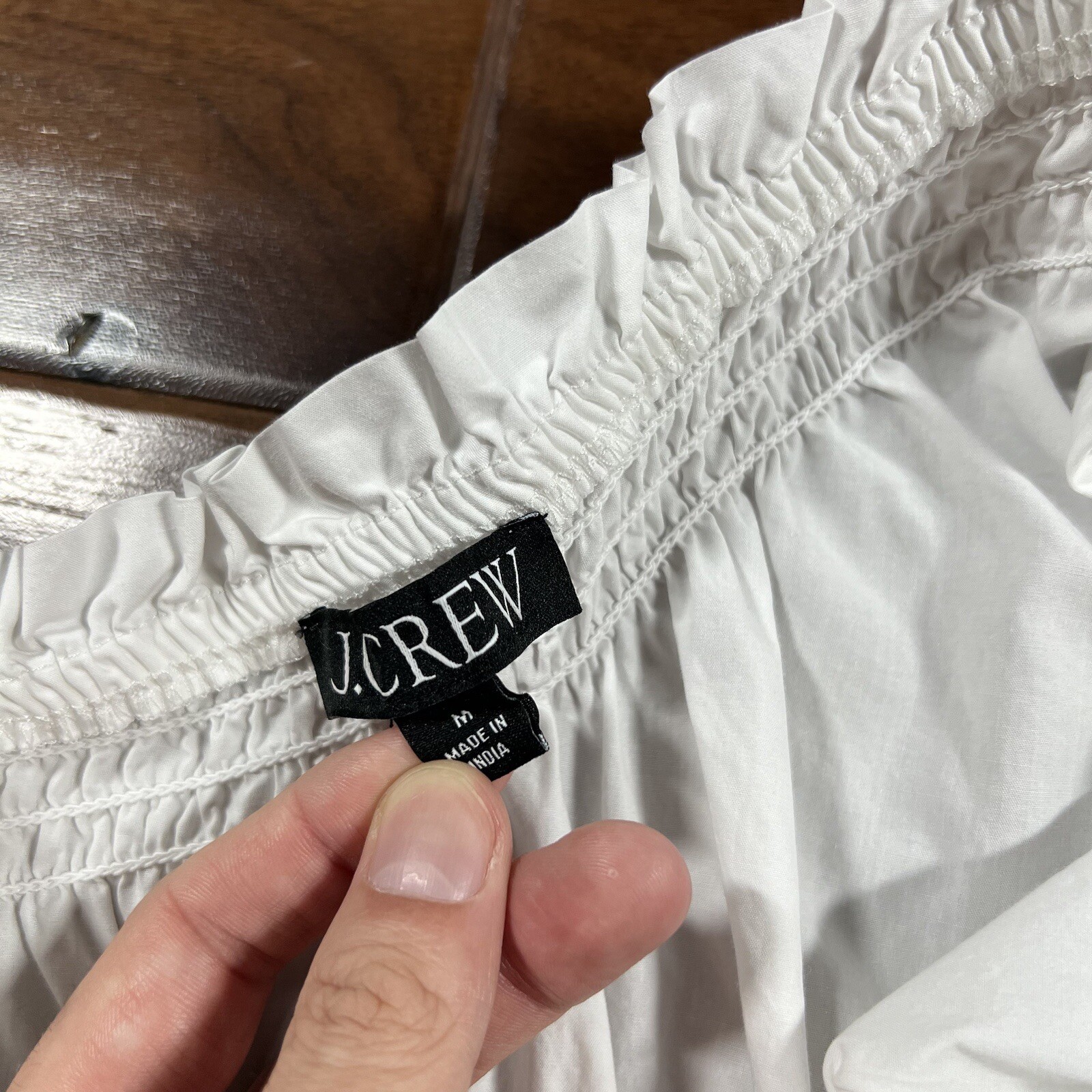 J. Crew Size Medium White Smocked Cotton Poplin One Shoulder Dress BR403