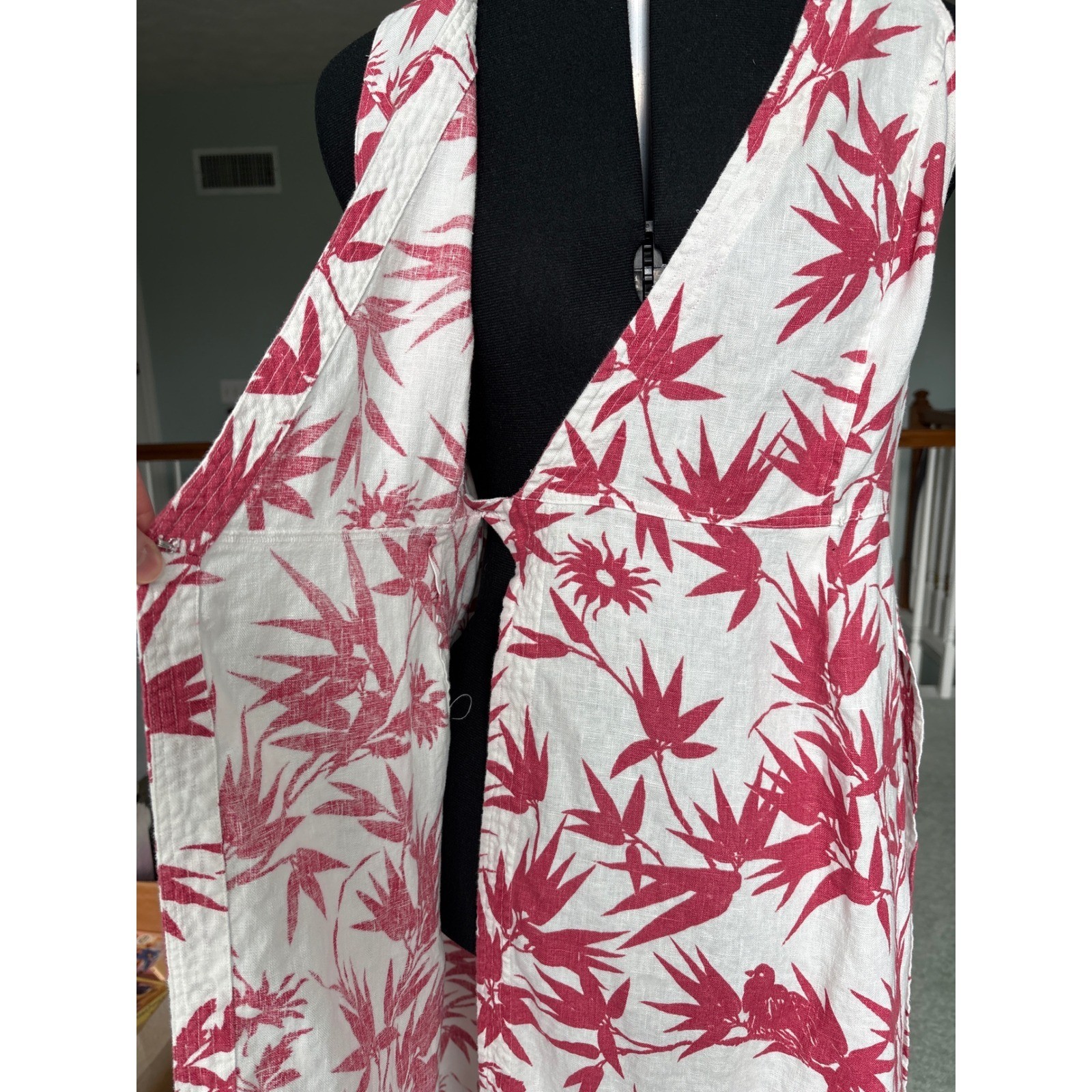 Polo Ralph Lauren Pink White 100% Linen Bamboo Bird Print Wrap Dress Size 4