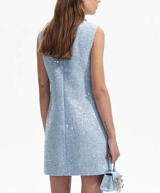 Self-Portrait Polyester Sequins Sleeveless Mini Dress for Ladies Blue white PINK
