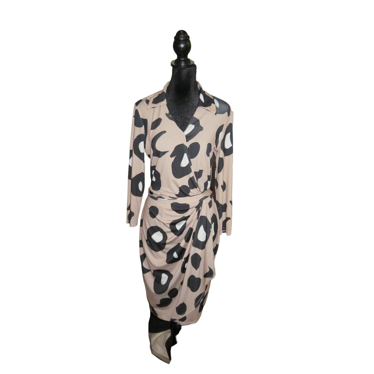 Maggy London Leopard Print Wrap Midi Jersey Knit Dress Made in Sri Lanka sz 10