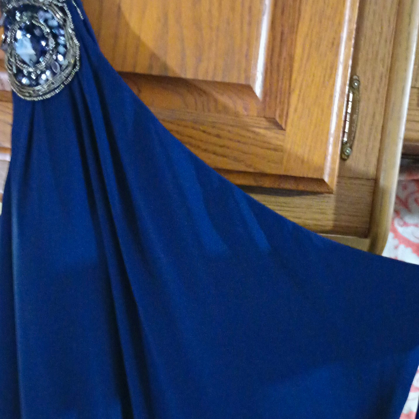 Jackie Jon New York Blue One Shoulder Beaded Chiffon Maxi Formal Dress Size 14