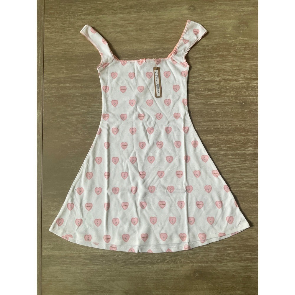 SKIMS Pointelle Mini Dress Snow Lace Hearts Size Extra Small New With Tags