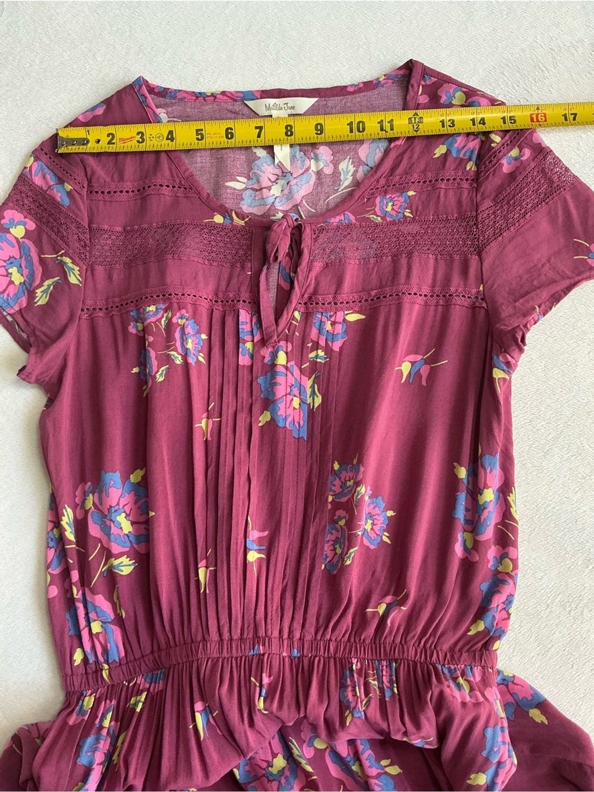 Matilda Jane Burgundy Art Class Floral Boho Mini Dress Size Small (S)