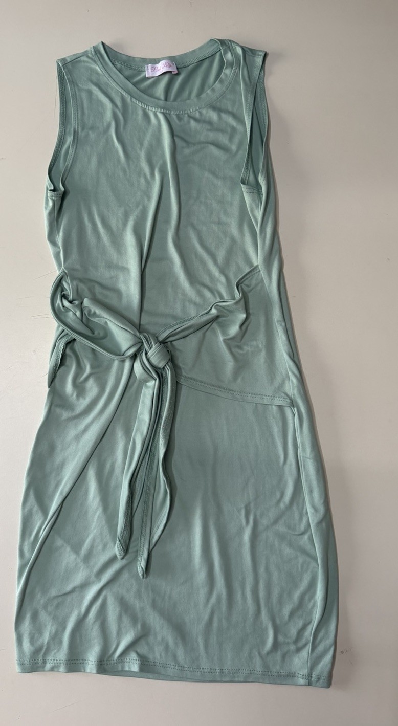 Pink Lily Sage Green Tie Front Sleeveless Bodycon Tank Dress Small S Flattering