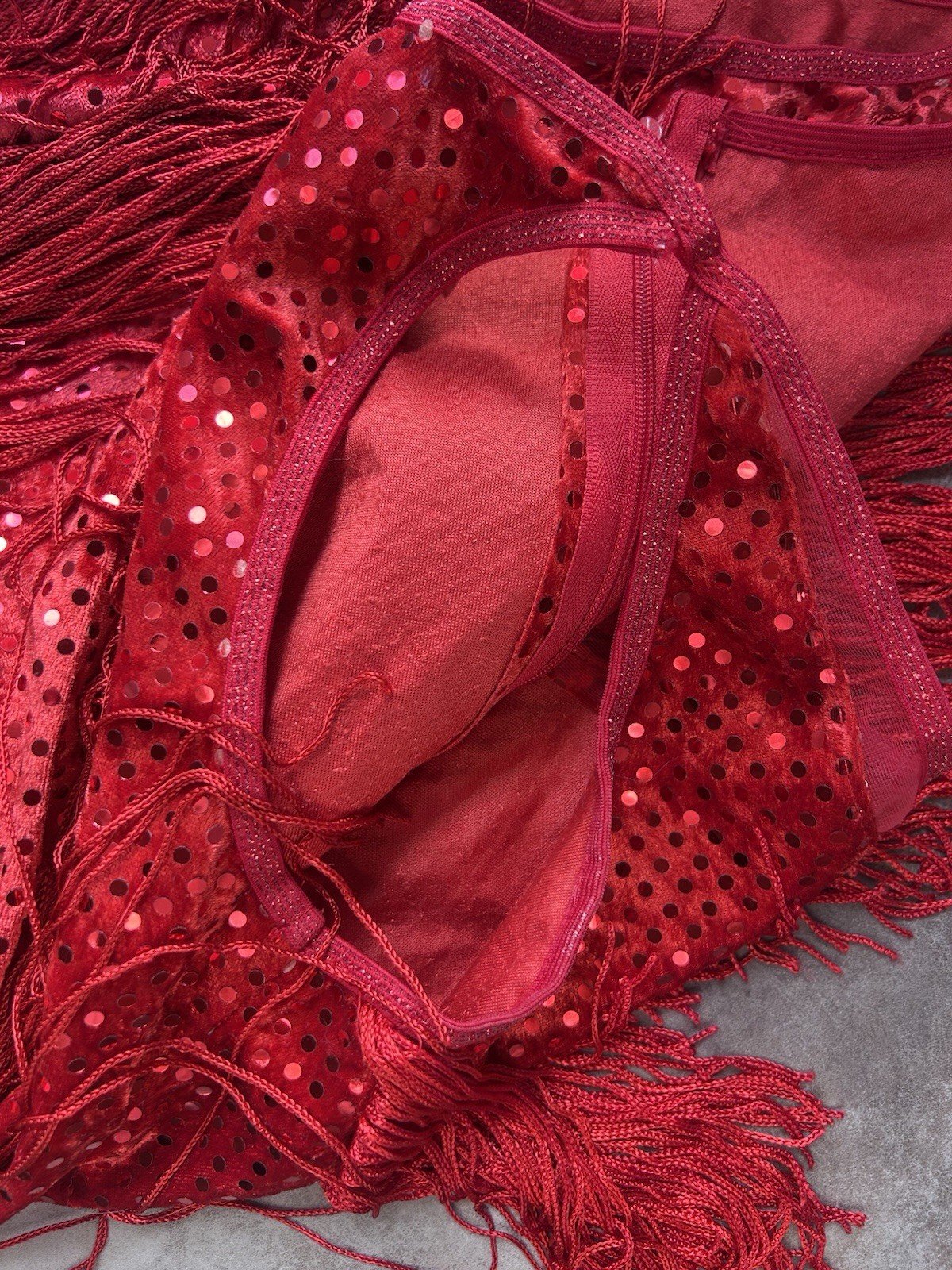 Vtg Charades Chicago red Flapper Sequin Fringe Dress Size Small HTF