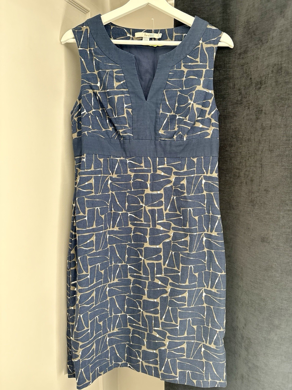 BODEN Notch Neck Shift Dress Uk Size 12R Sailor Terrazzo Blue Patterned