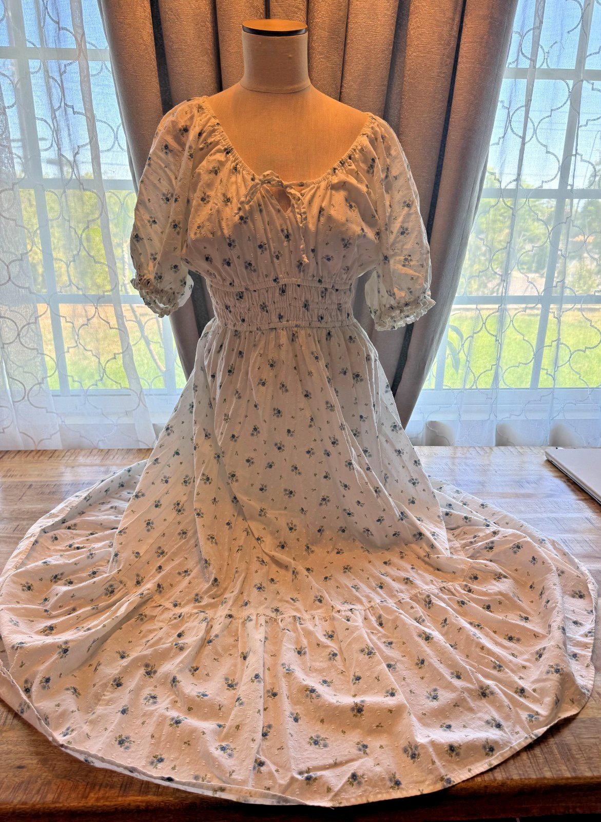 1X AND NOW THEN puffed sleeve women’s tiered 100% cotton milk maid dress multi