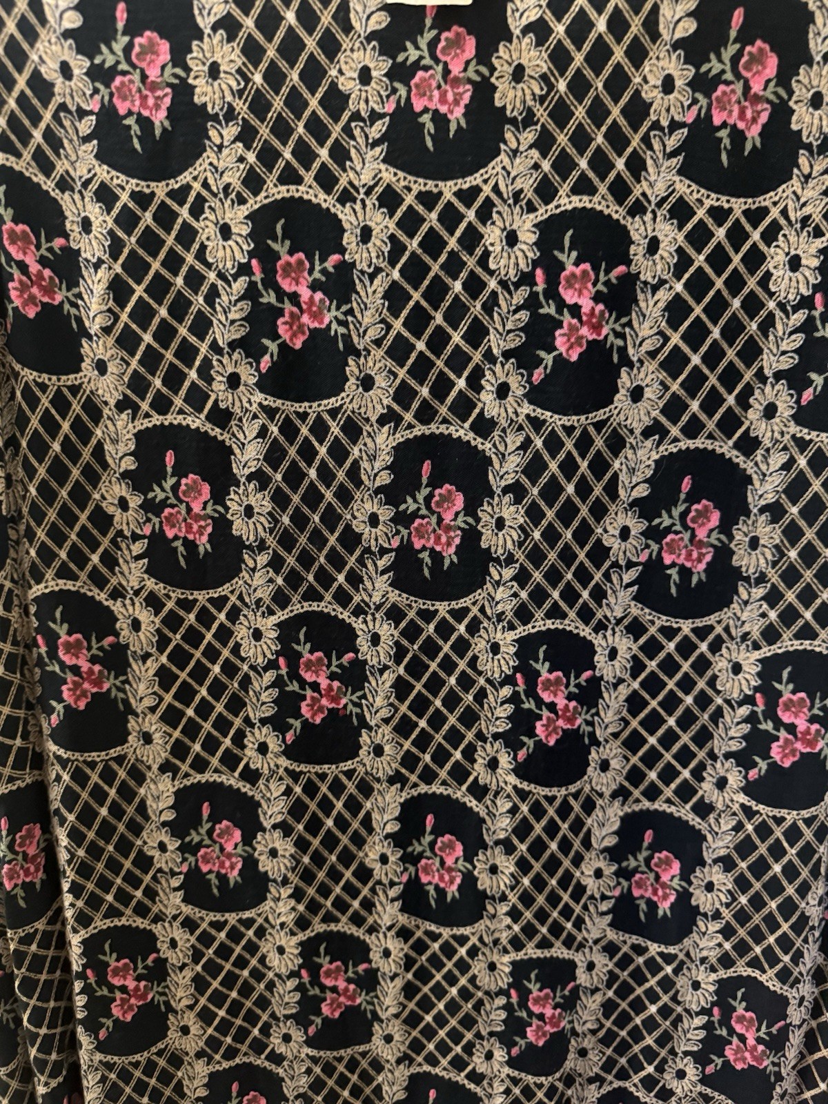 Vintage Collections by Inafinn Black Floral Shift Midi Dress Pockets Size M