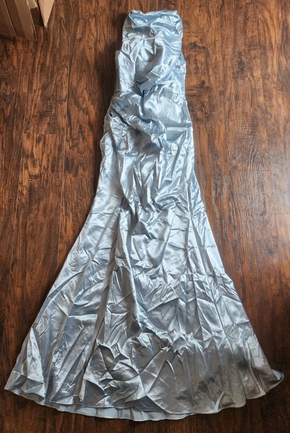 FORMAL AW Bridal SZ 2 Baby Blue Satin Maharaol Floral Bridesmaid Maxi Dress New