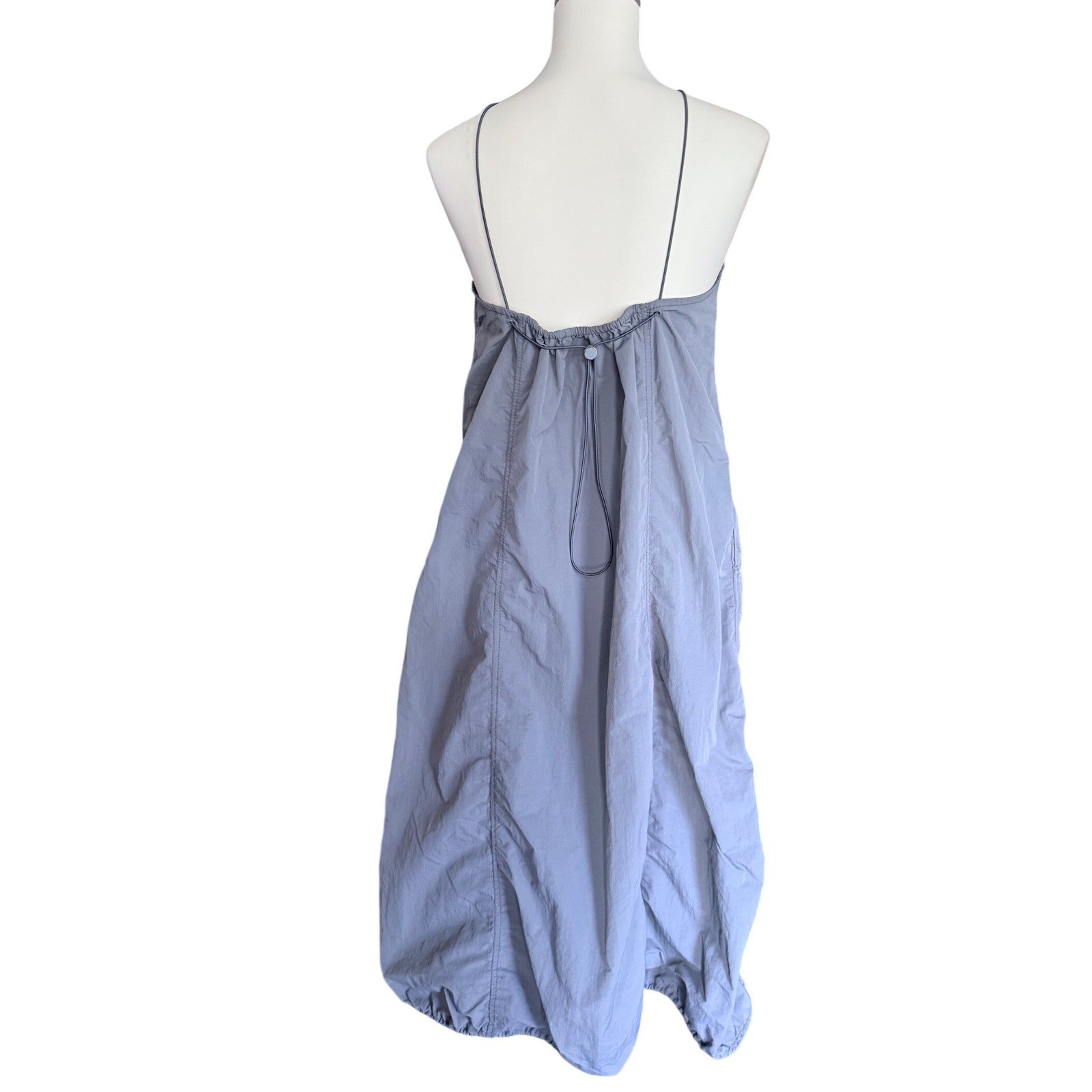 Zara Gray Blue Nylon Halter Midi Parachute Dress Toggle Back Womens Size Medium