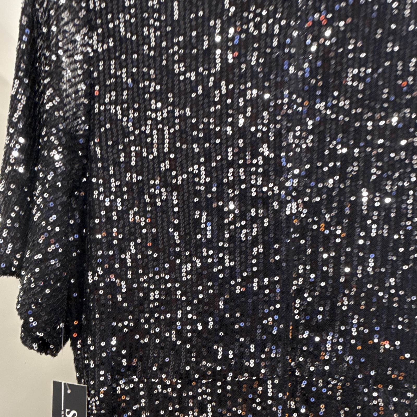 SLNY Black/Silver Sequin V-Neck Maxi Dress Short Flutter Sleeve 18W