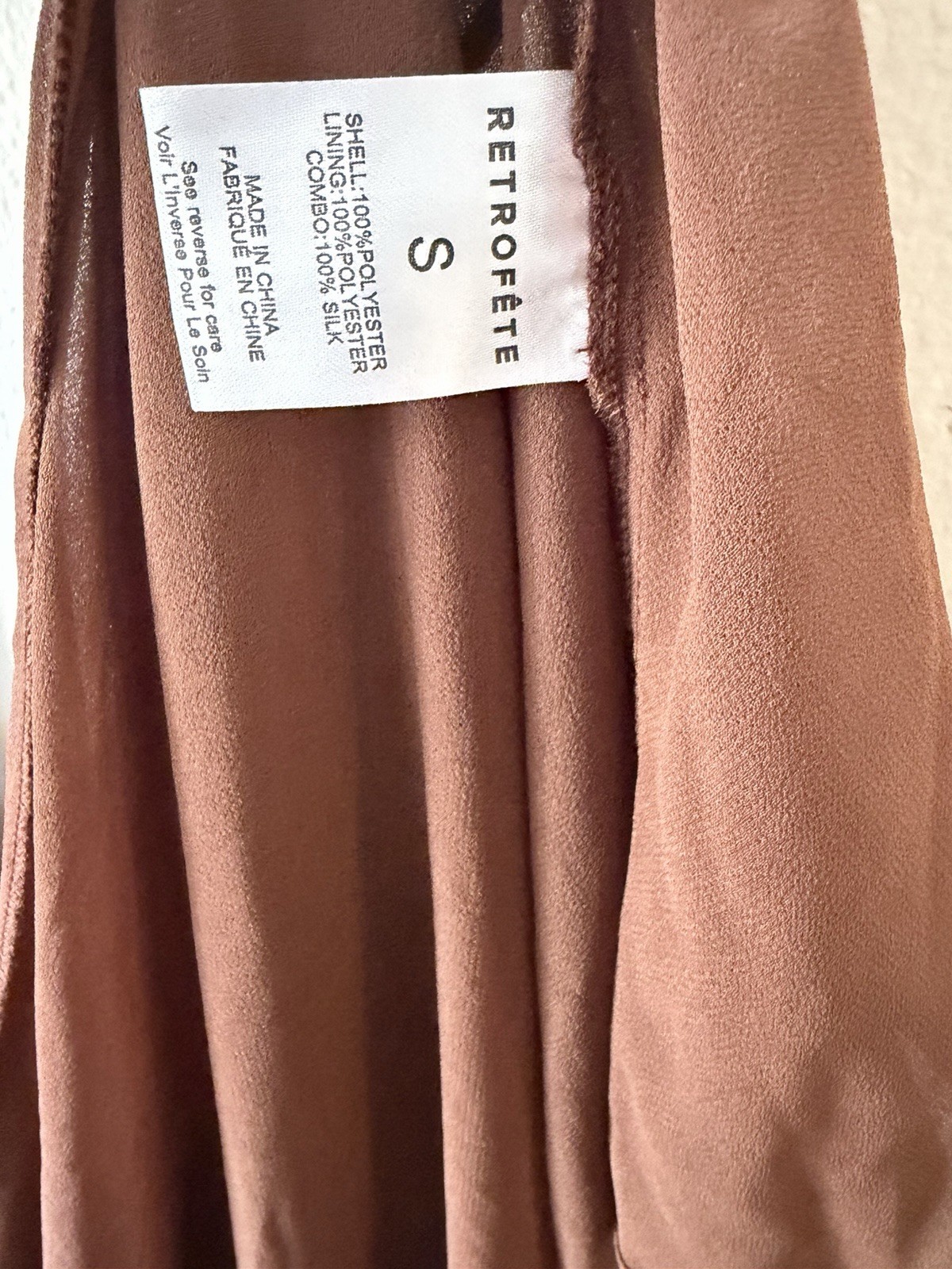 Retrofête $1298 DEENA CHIFFON DRESS Brown Silk Long Dress Backless Size Small