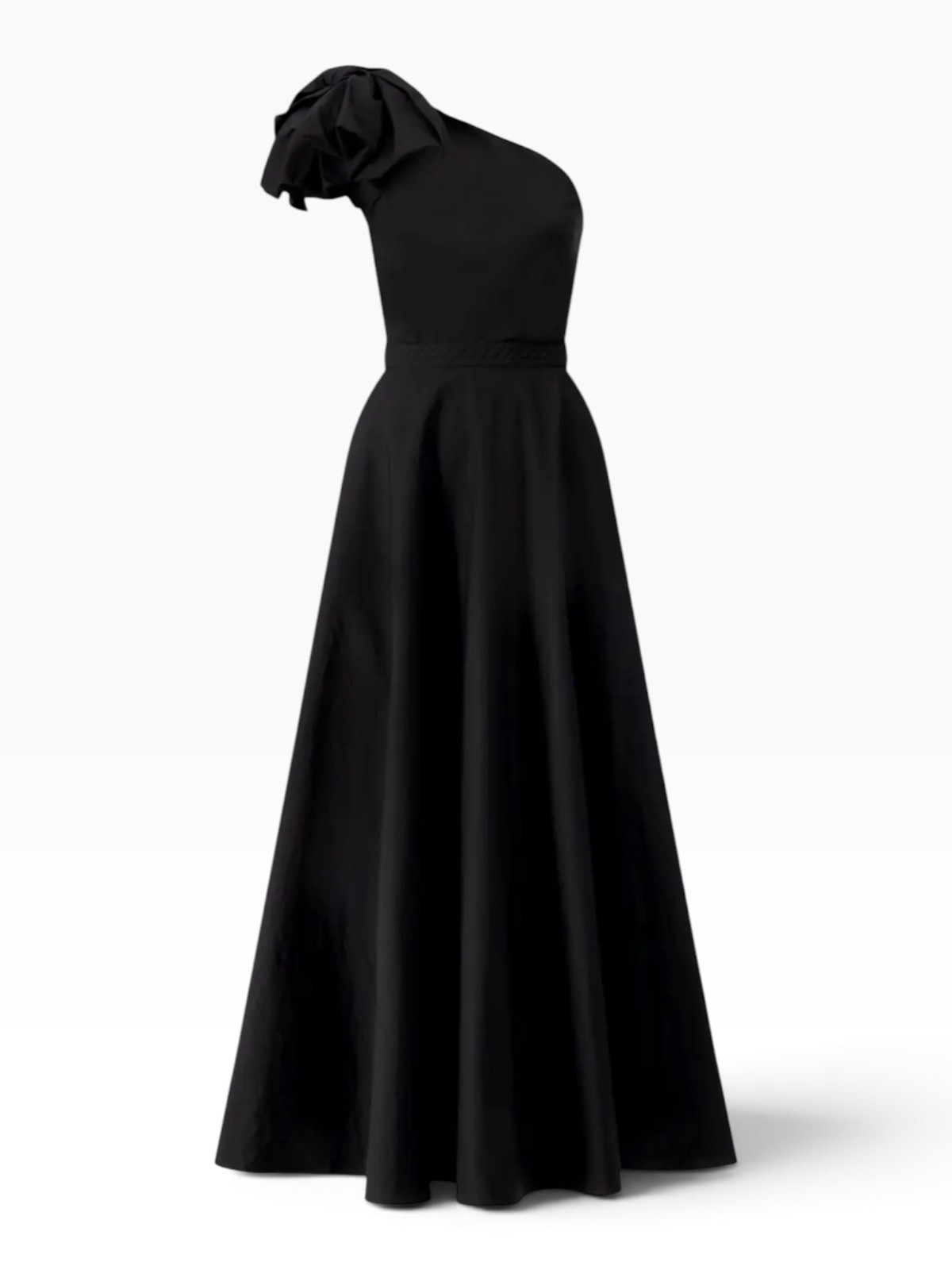 Giambattista Valli Black One-Shoulder Bow Cotton Poplin Maxi Dress NWT IT 46