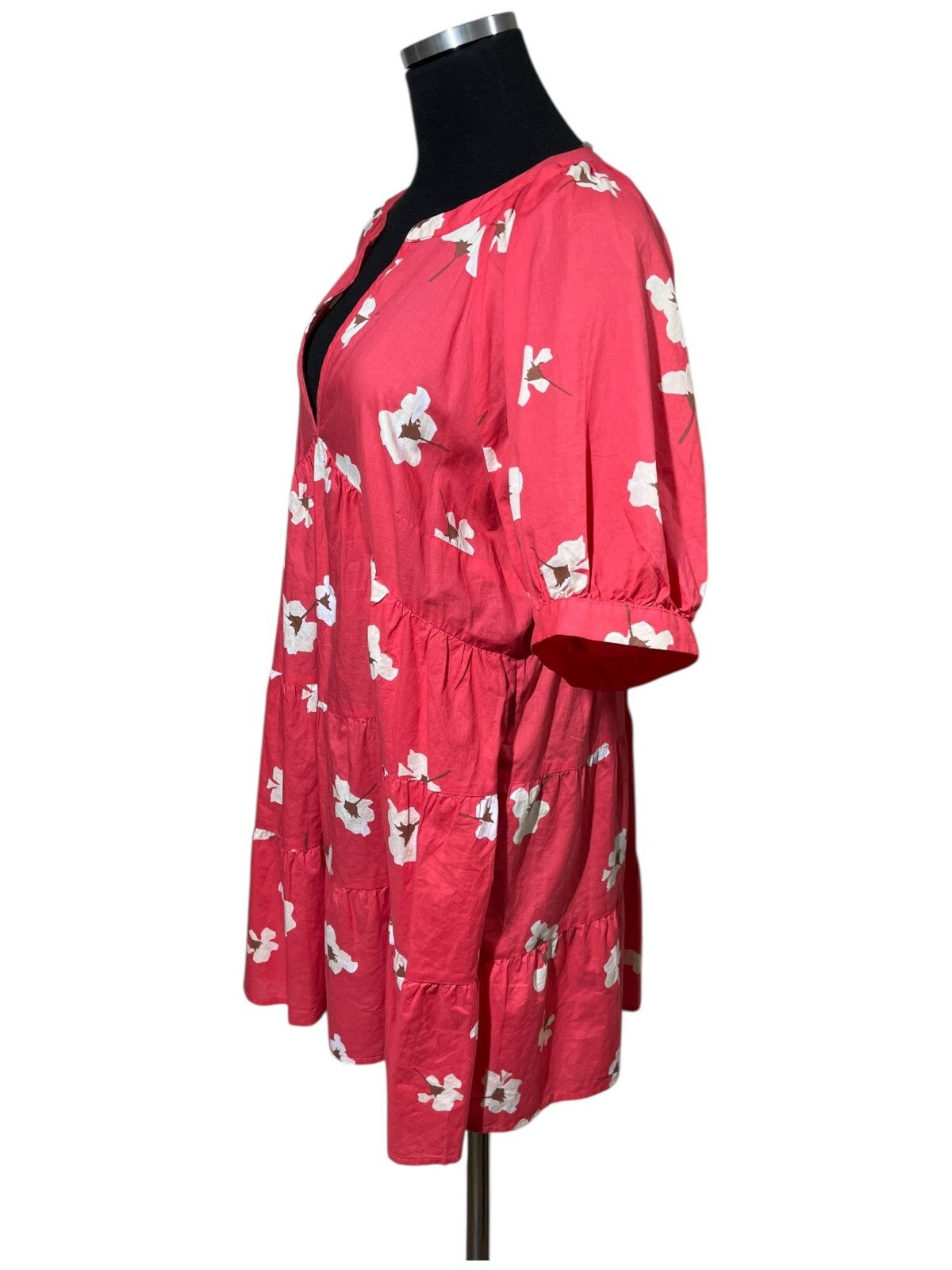 Universal Thread Puff Sleeve Floral Tiered Babydoll Dress Sz L Coral Beach Boho