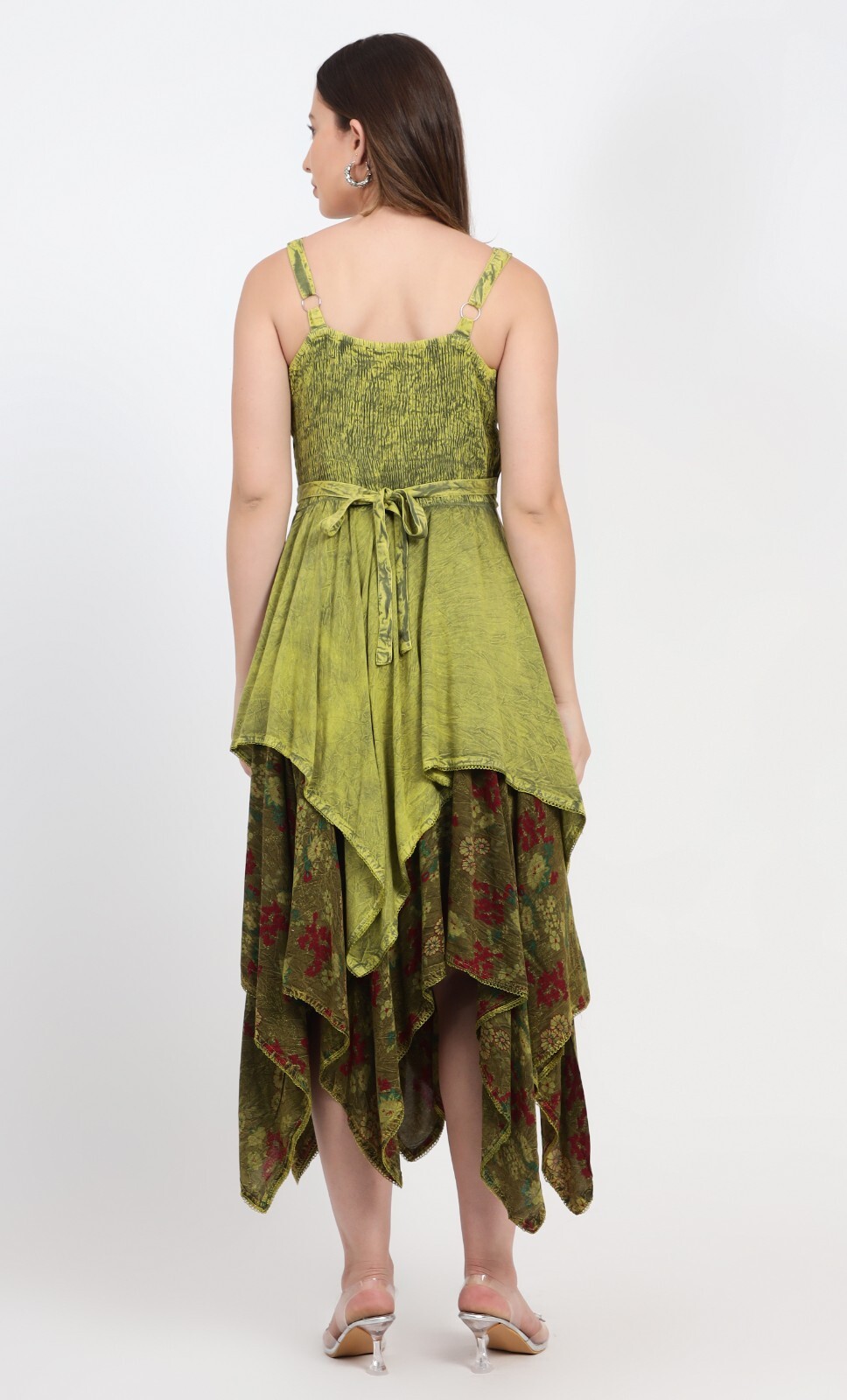 Bohemian Double Layered Lace Up Midi Dress Vintage-Inspired Asymmetrical Hemline