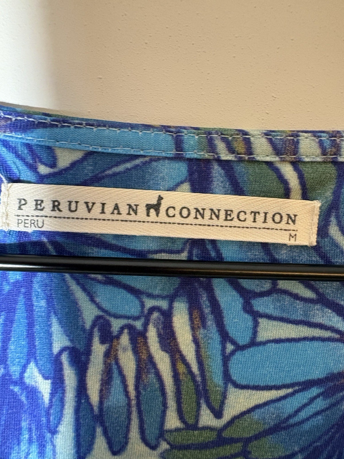 Peruvian Connection Dress Womens Sz M Blue Maldives Maxi Floral Pima Jersey