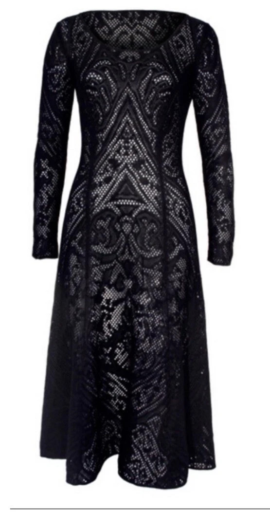 Peruvian Connection “Phoebe” Black Pima Cotton Crochet Lace Dress, M, rrp £489