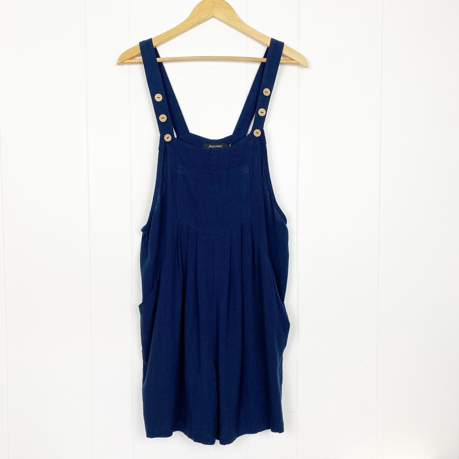 Automet Overalls Shortalls Women’s Size Medium Linen Blend Romper Jumpsuit Blue