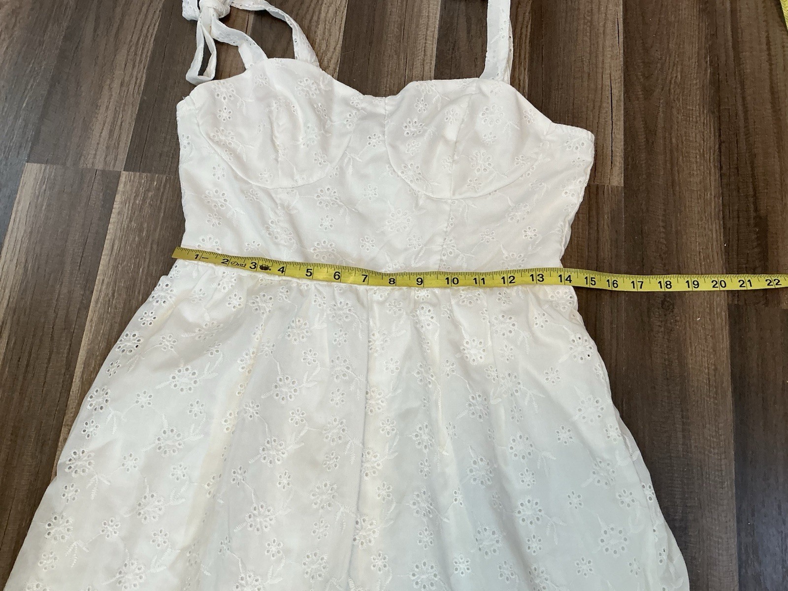 White Eyelet Ruffle Midi Sundress Tie Strap Corset M6 Coquette Boho Cottagecore