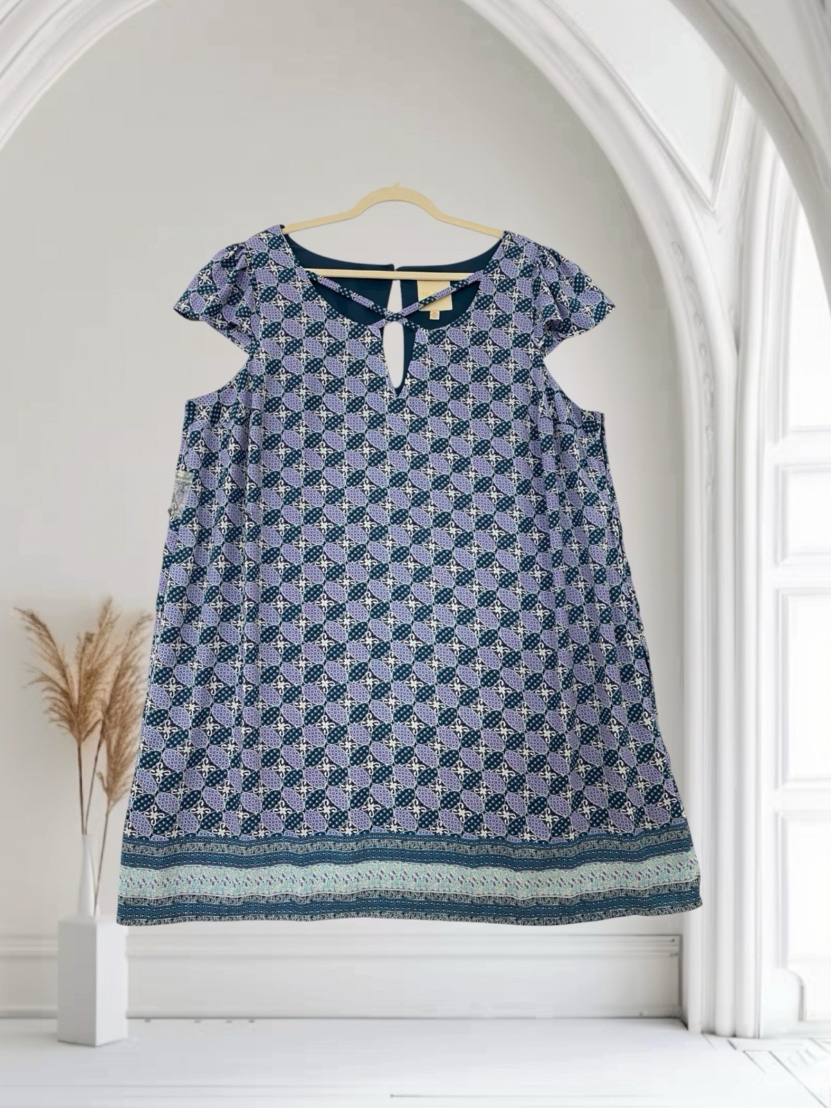 ModCloth Womens Blue Multi Geo Print Shift Dress Size 2X Criss Cross Neck