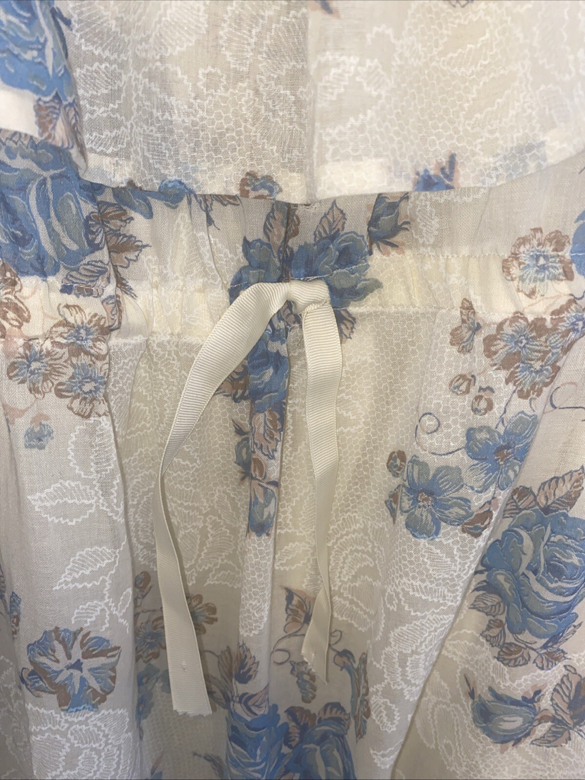 Ruffle Tiered Ivory Blue Floral Pattern Midi Dress Women’s Handmade