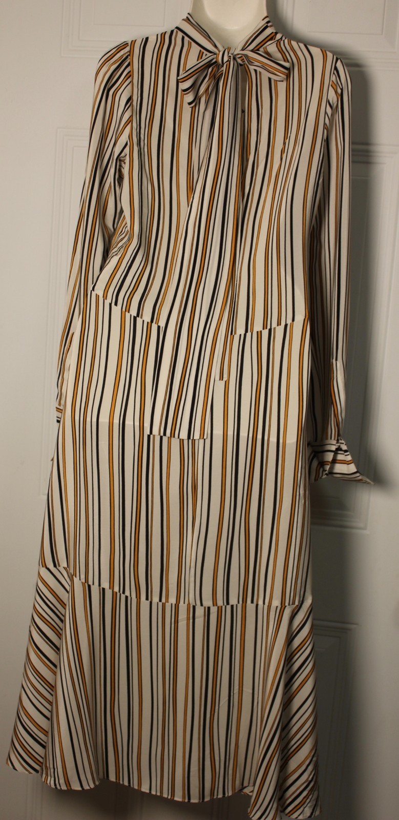 Dorothee Schumacher SatinDress Mock Neck Tiered Midi Luxury Designer SZ Medium