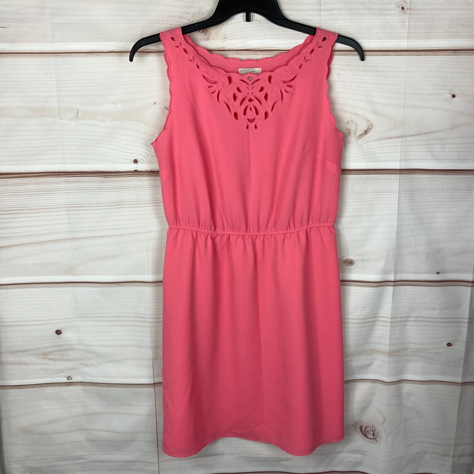 LOFT Dress Womens 8 Orange Sleeveless Cut Out Shift Elastic Waist Boat Neck