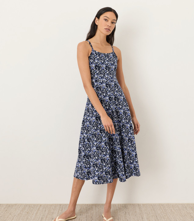 Pact organic Fit & Flare Midi Dress Paradise Petals Navy Blue – Regular Small