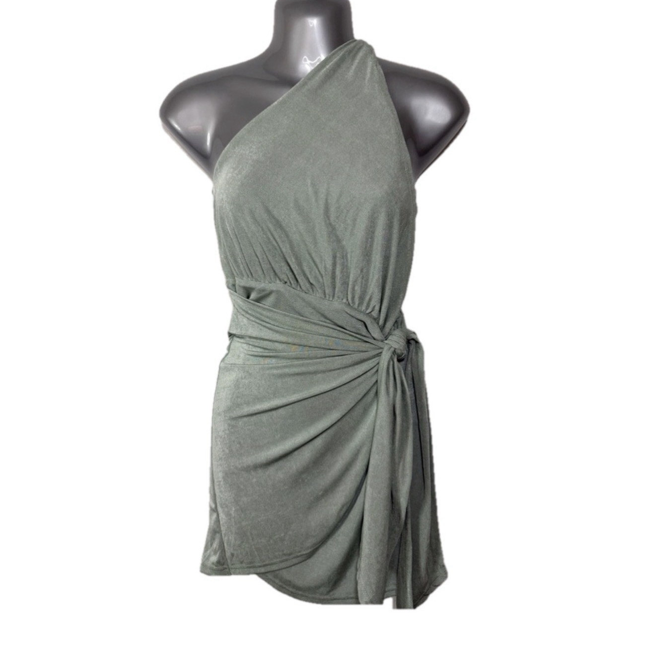Cupshe Women’s Green One-Shoulder Tie Waist Stretch Jersey Bodycon Mini S