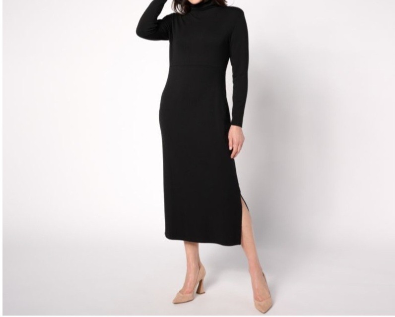 WomenWithControl PMed Black Firespun Jersey TummyControl Midi Dress A623040 NWOT