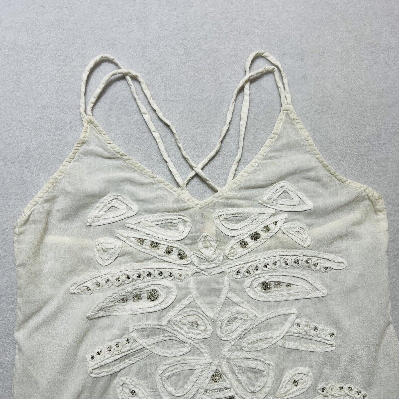 RAGA SMALL Boho White Beaded Tassel Mini Dress Sexy Sun Resort Wear Swim Coverup