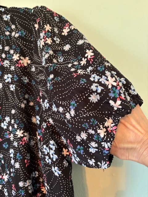 NWT LOFT Pearl Print Black Floral Puff Sleeve Midi Dress Size XL