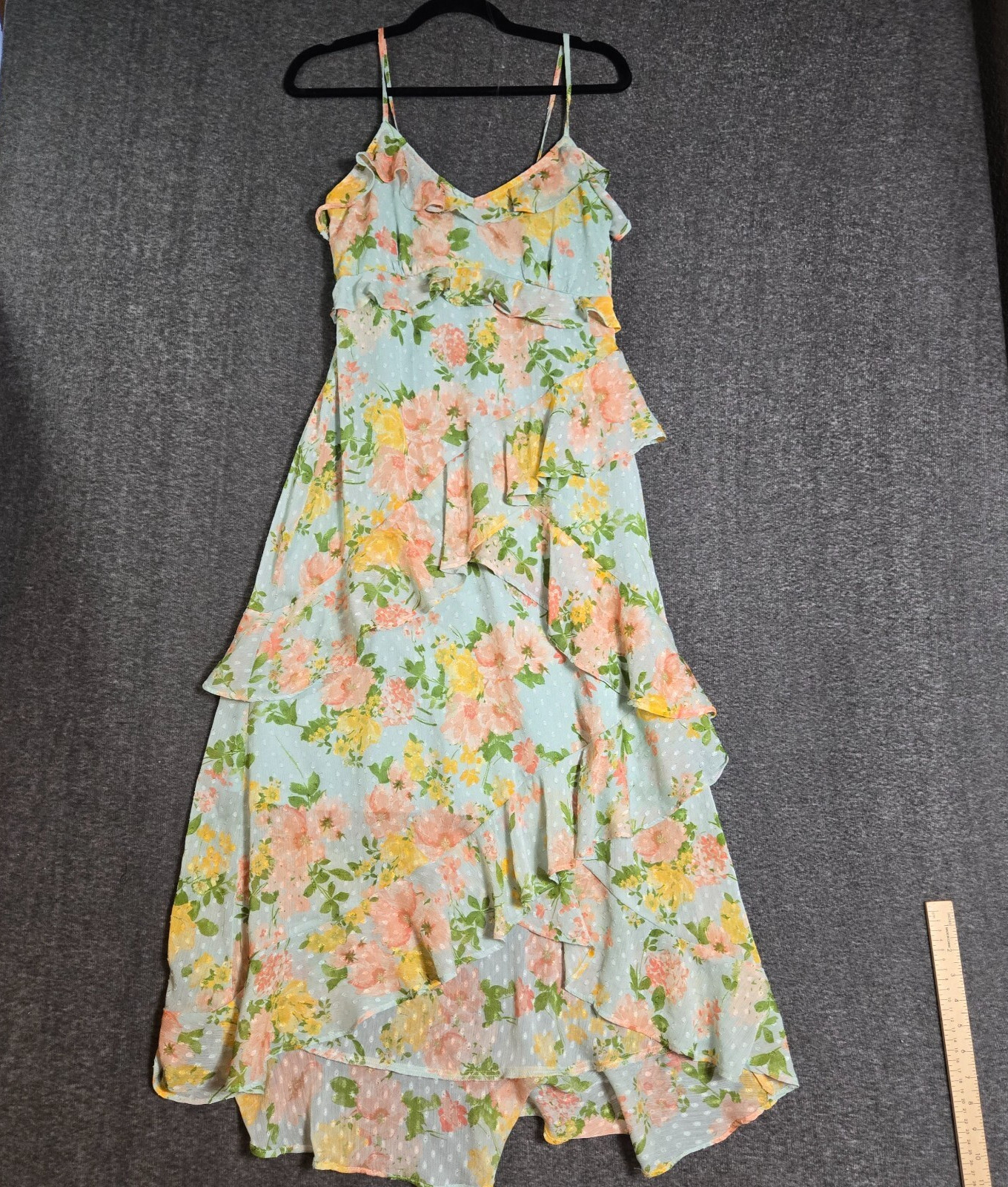 Women’s By The River Ruffle Tiered Floral Print Midi Dress Sz Small