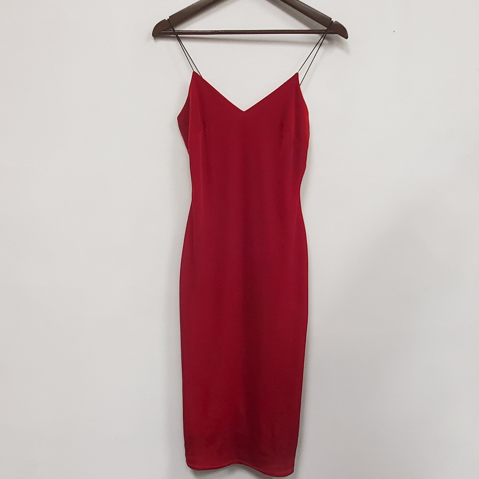 Charlotte Russe Womens V Neck Velvet Midi Slip Dress Size S Red Spaghetti Strap