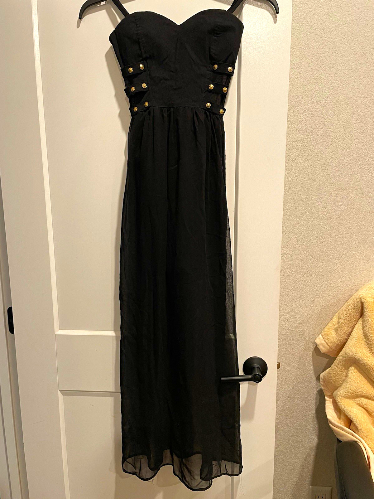 Forever 21 Black Studded Sweetheart Sheer Chiffon Maxi Dress, S