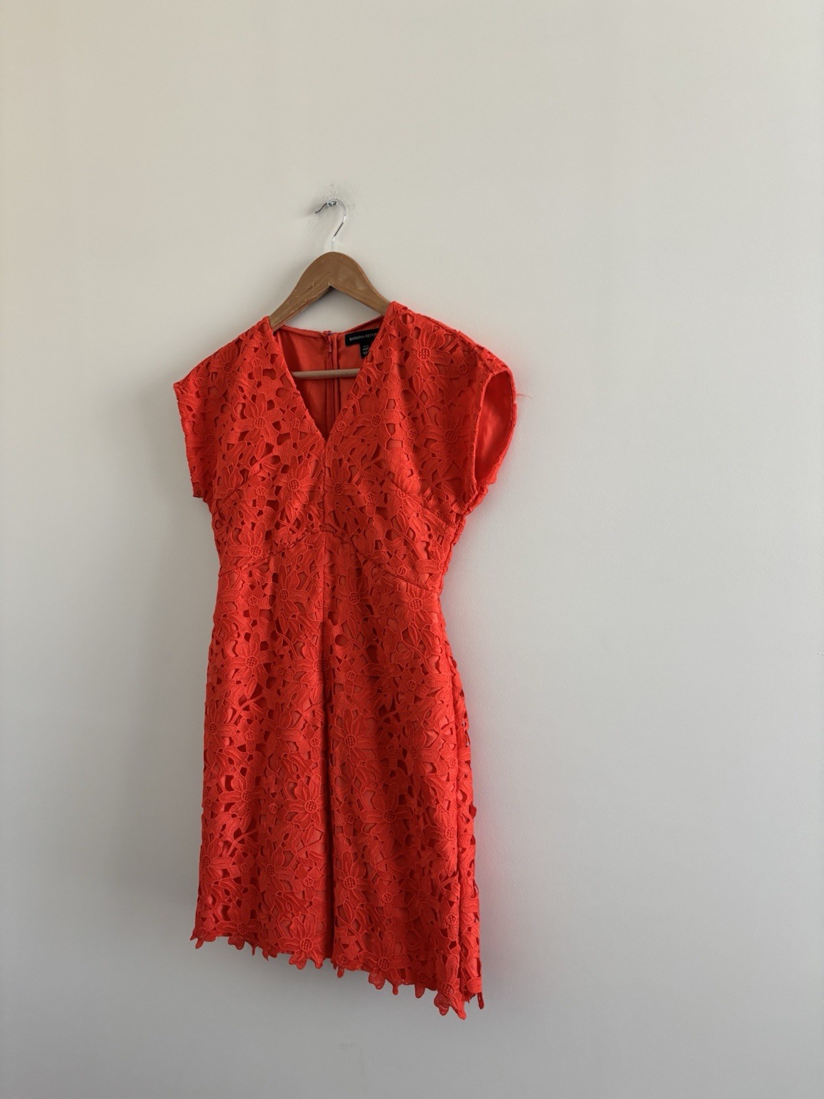 Banana Republic Dress Mini Orange Crochet Knit V-Neck Women 00P Office Wedding