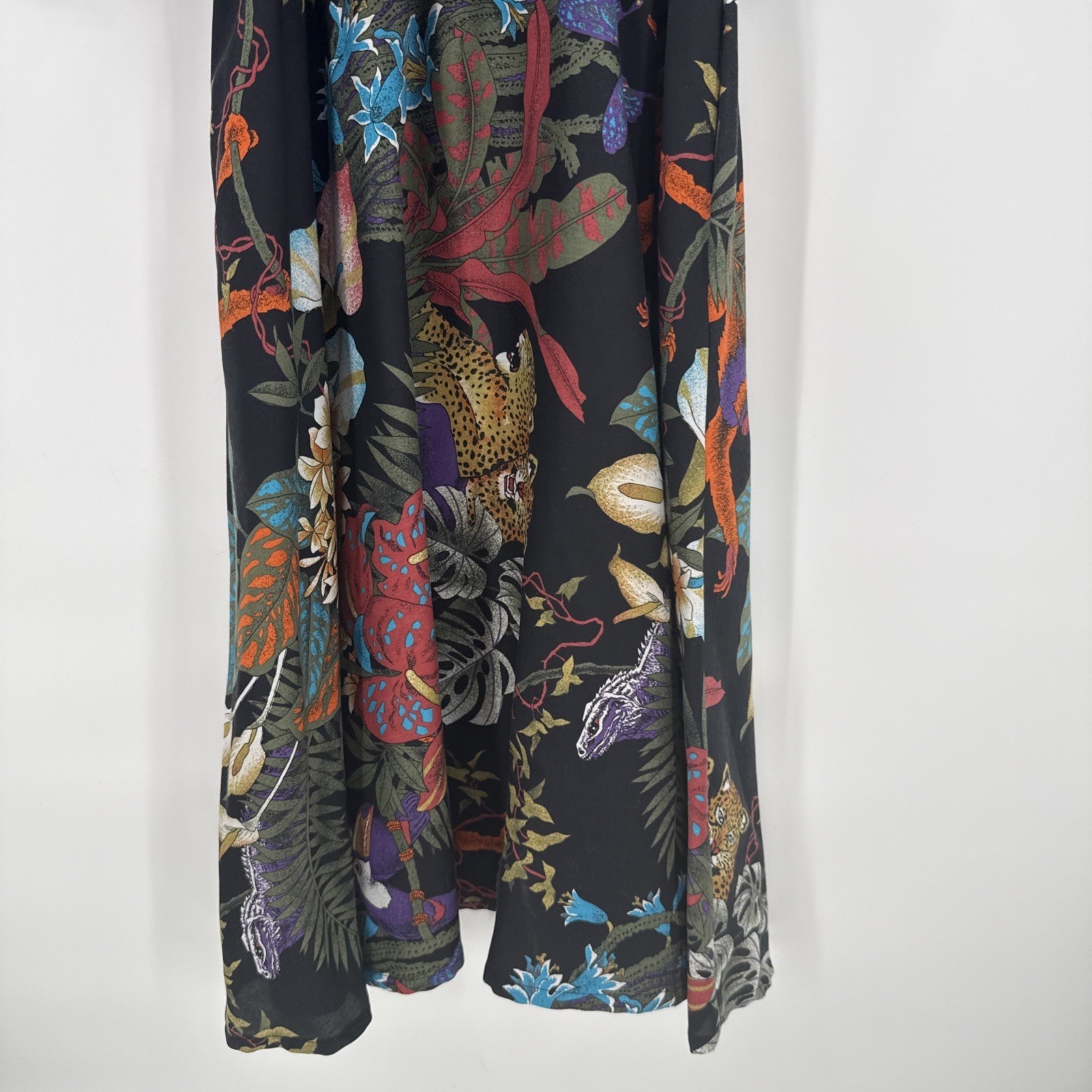 Vintage Womens Amy Deb Safari Leopard Art Midi Dress Size S/M Retro 80’s