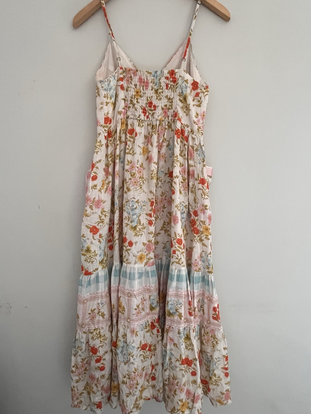 SPELL Linen Tiered Midi Dress – Patchwork Floral Button Down – Boho Cottagecore