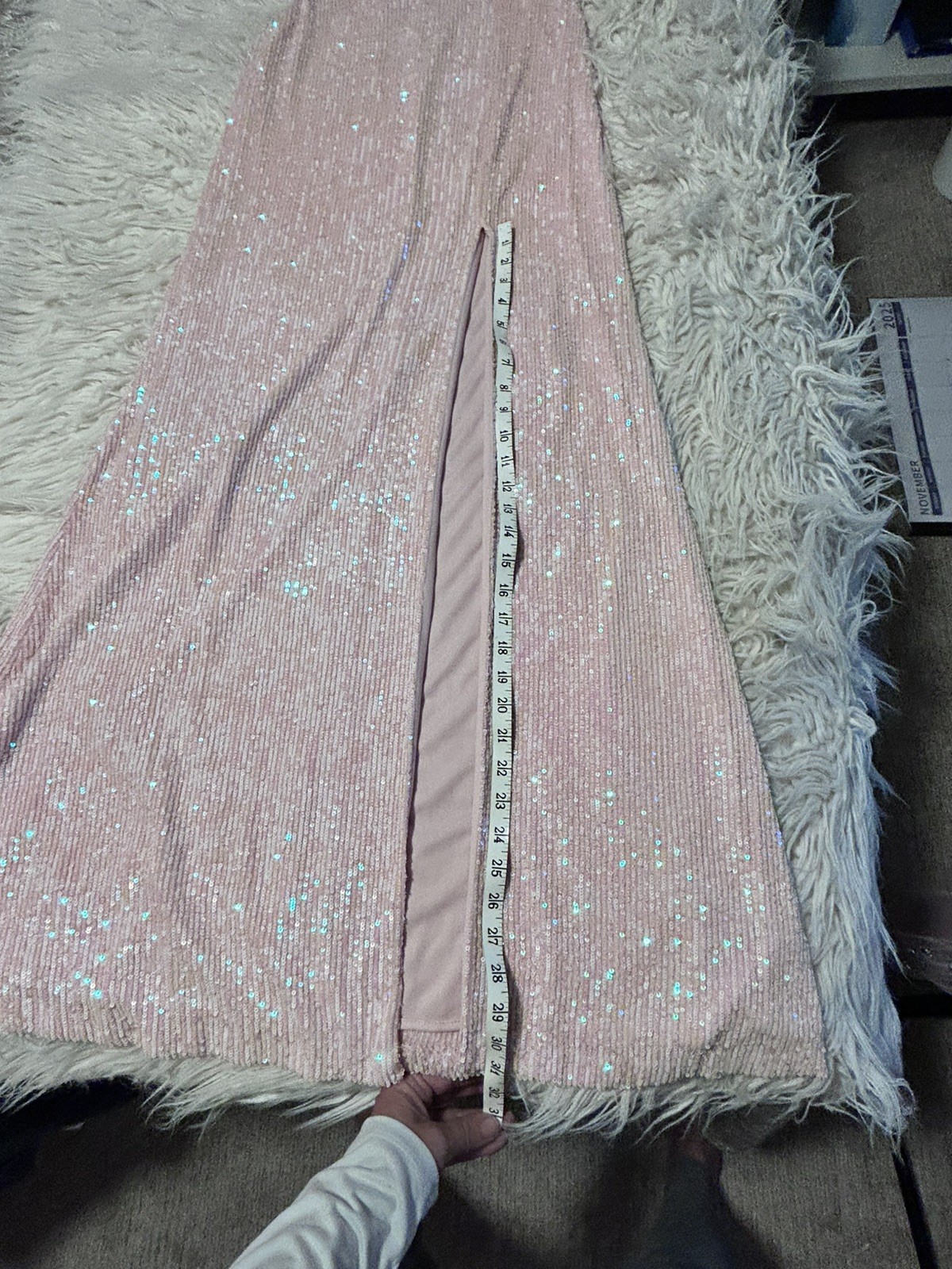 Aqua pink sequin one shoulder slit formal Size 8 NWT NEW $268